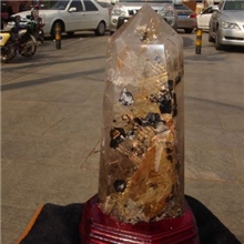 纯天然水晶天然金发晶矿物晶体标本原石原料摆件送底座