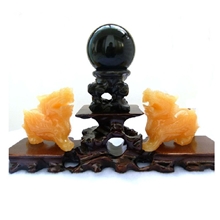 天然水晶摆件天然黄玉貔貅配黑曜石转运球招财镇宅摆件