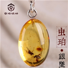 【新品折价促销】纯天然琥珀蜜蜡，精品虫琥珀镶银吊坠厂家批发*