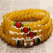 /东海水晶天然黄玉髓108颗佛珠手链/六字真言路路通转运珠男女款