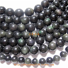 DIY手链配件/天然水晶6-20mm黑曜石半成品/约40cm/