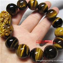 厂家直销天然黄虎眼貔貅手链虎眼石貔貅手手链批发14mm