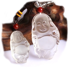 晶通天然水晶白水晶笑佛吊坠弥勒佛项链坠子开光保平安护身