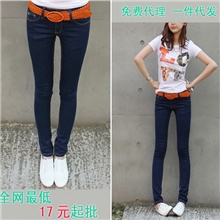 女装牛仔裤批发深色弹力显瘦铅笔裤小脚裤免费代理一件代发