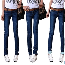 淘宝供货一件代发2012新款碎花布翻边女装长裤弹力显瘦牛仔裤批发