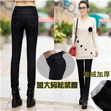 秋冬新款牛仔裤大码加绒加厚松紧腰女式牛仔裤免费代理一件代发