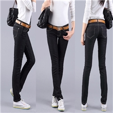 免费女式牛仔裤代理一件代发纯黑色百搭小脚铅笔裤牛仔裤批发