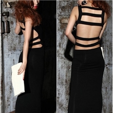 波西米亚夏季新款欧美风性感后背镂空连衣裙长裙