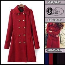 【店长力推款】13秋冬新款呛口小辣椒双排扣毛呢女式风衣大衣