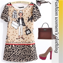 A101【厂家直销】ZJ0204夏季新款明星卡通印花雪纺女式连衣裙