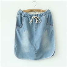 215-0032韩版外贸2013热销款抽绳松紧包边开叉纯色牛仔半身裙二52