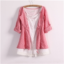 Y082704批发供应日式甜美圆领开衫式长袖百搭点纹短外套G4A