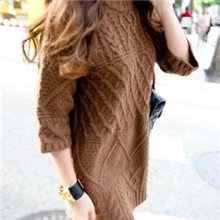 韩国代购同款复古麻花套头七分袖连衣裙4色570g