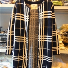 韩国代购同款小香风双格子中长款毛衣外套开衫2色470g