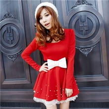 好货源2013秋装韩版公主收腰镶珍珠双层蕾丝边大摆连衣裙