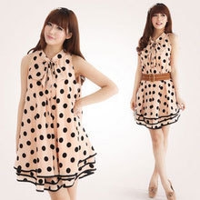 店长推荐~2013夏装日系甜美宽松蝴蝶结波点连衣裙（不配腰带）