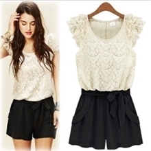 好货源2013新款韩版蕾丝连体裤系腰带连衣短裤