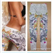 批发凤凰水印彩绘涂鸦无缝印花打底裤超炫弹力九分裤H13