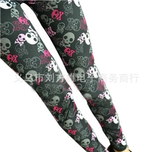 时尚可爱彩色骷髅头涂鸦印花裤牛奶丝女式九分打底裤批发BS157