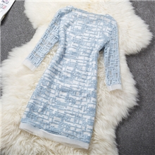 2013秋冬新品欧美走秀浅兰刺绣镶钻连衣裙