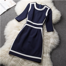 2013秋季新款欧美明星同款蓝白撞色拼接中袖瘦身连衣裙女装