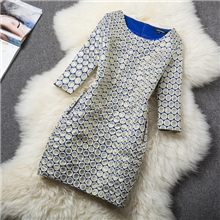 2013秋冬新品欧美蓝色绣花连衣裙女装