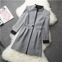 2013秋冬季欧美风格灰色立领褶皱时尚超酷毛呢大衣女装