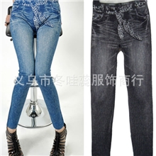 F064丝巾款无缝简洁仿牛仔打底裤四面弹力紧身裤小脚秋裤