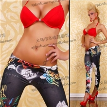 1122包物流黑色涂鸦显瘦弹力印花打底裤彩绘九分裤纹身裤C9036