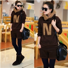 2013秋冬装新款卫衣两件套加厚韩版女装休闲连帽运动套装短裤