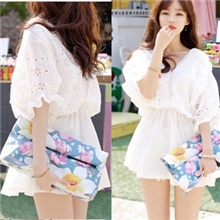 2013新款微性感镂空小V领宽松袖宽松腰宽松连衣裙