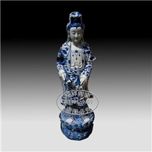 裕祥陶瓷景德镇纯青花仿古站莲花观音高103公分供奉佛像