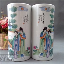 二美帽筒仿古瓷器家居工艺品摆件古玩收藏饰品