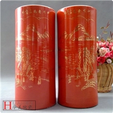 【厂家直供】山水描金帽筒高档仿古瓷器（七夕特价）