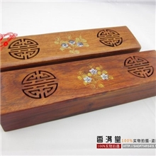 越南红木线香盒香炉印度线香香盒越南花梨木镶贝双喜镂空香盒