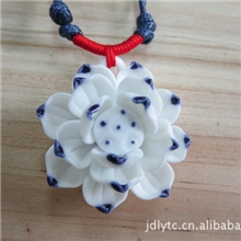 陶瓷首饰陶瓷项链捏雕瓷花古风项链荷花项链青花瓷爱莲说