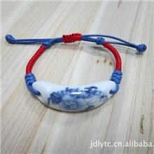 专业经销品牌陶瓷首饰空心管青花瓷蓝牡丹花手链手镯自创手编