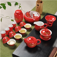 陶瓷功夫茶具婚庆功夫茶具敬茶功夫茶具红釉金龙功夫茶具