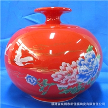 中国红釉茶叶罐储物密封罐古典罐陶瓷罐天地方圆茶罐直批