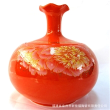 中国红釉茶叶罐花插口径装饰花瓶双用瓷罐流行创意家居装饰