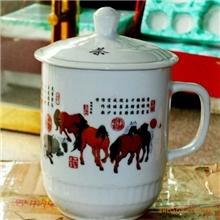 景德镇陶瓷器茶具大号霸王杯老板茶杯八骏图