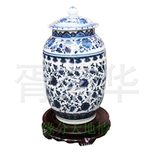 青花瓷扁形密封罐景德镇陶瓷茶叶罐大号家居醒茶罐子