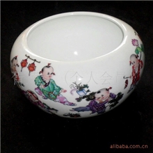 景德镇陶瓷养鱼盆鱼缸笔洗艺术金鱼缸粉彩童子