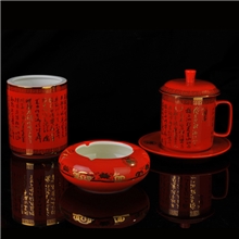 供应德化红瓷将军杯套装礼品杯沁园春长沙