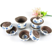 精陶茶具茶具套装礼品茶具釉上陶紫砂茶具蝴蝶花