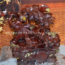 批发树脂工艺品大象高档礼品精美饰品仿木幸福吉祥三口象ZY104