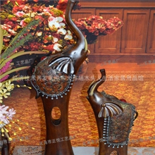 高档礼品批发树脂工艺品大象家居饰品仿木贴花母子象ZY051/052