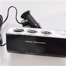 2012深圳厂家现货黑色中性车载点烟器一转三带USB充电器带线多用