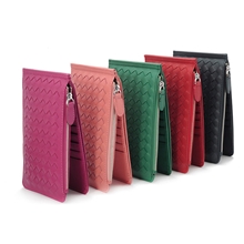 厂家直销真皮长款女士卡包多卡位女式卡包纯羊皮编织卡夹钱包女