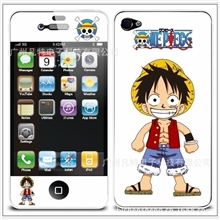 iphone4s卡通保护膜苹果4手机彩膜潮牌膜带高清印刷卡哇伊路飞